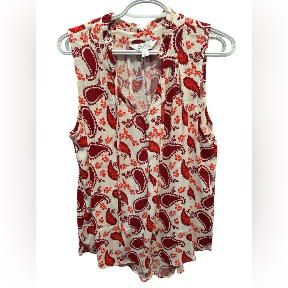 Market & Spruce Red and Black Sleeveless Blouse
